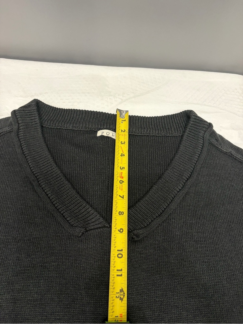 POL Charcoal 100% Cotton Knit V-Neck Pullover Sweater Balloon Sleeve Relaxed M - Picture 16 of 16